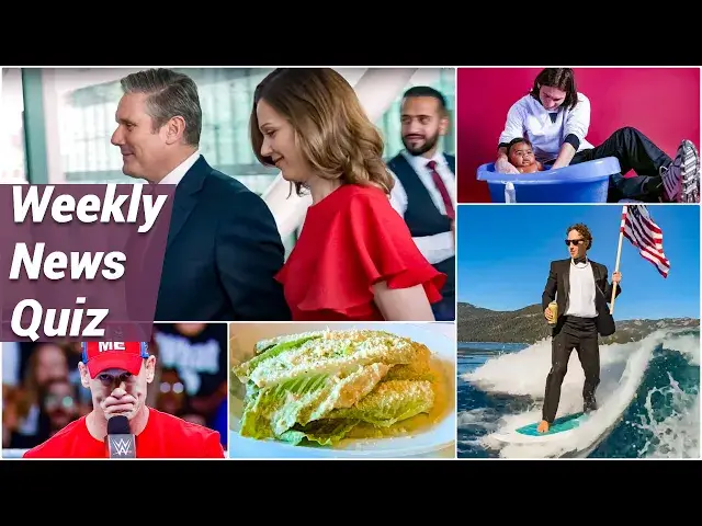 'Video thumbnail for July 12 Weekly News Quiz: Starmer's Big Win, Ancient Art, and Zuckerberg's Surfing Antics! ๐๐ณ๏ธ'