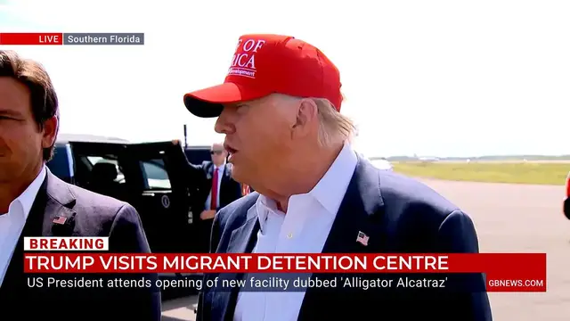 'Video thumbnail for WATCH: Donald Trump hails 'fantastic' detention centre as he visits 'Alligator Alcatraz' in Florida'