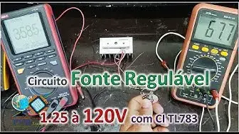 'Video thumbnail for Circuito fonte de bancada regulável 1.25 à 120V com CI TL783'