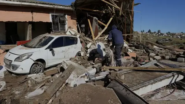 'Video thumbnail for South African president visits flood sites with death toll at 78'