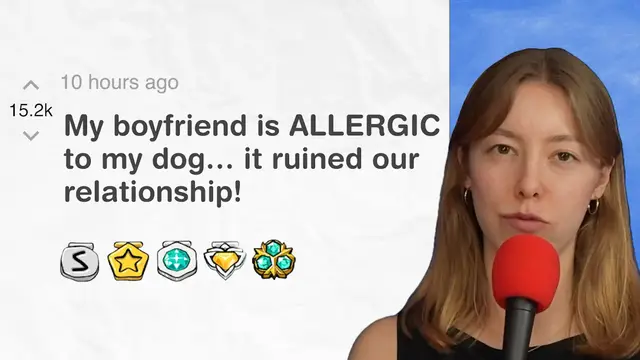 'Video thumbnail for My boyfriend is ALLERGIC to my dog… it ruined our relationship! - r/TwoHotTakes | Reddit Stories'