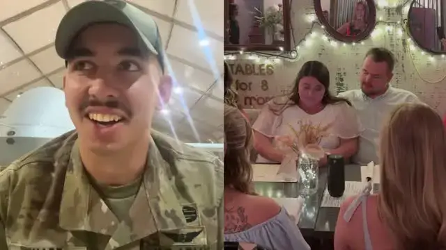 'Video thumbnail for Soldier Brother Surprises Sister At Rehearsal Dinner Before Her Wedding | Happily TV'