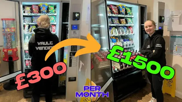 'Video thumbnail for Money Making Meg: vending machine success story: from £300 to £1500/month! business tips & sales secrets'
