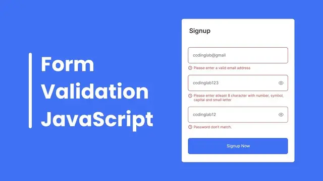'Video thumbnail for How to Validate Email and Password in HTML CSS & JavaScript _ Form Validation'