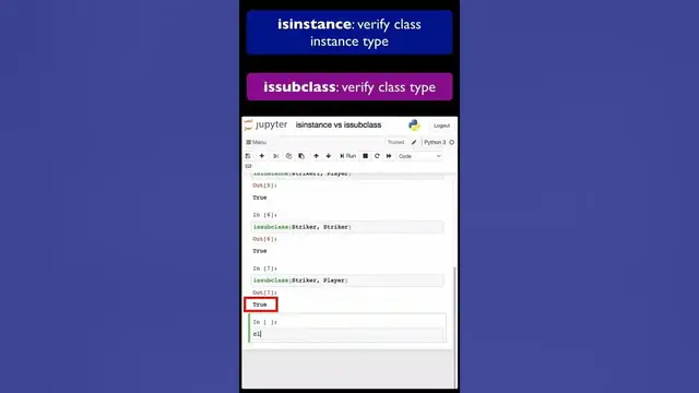 'Video thumbnail for Python issubclass vs isinstance - Understand Python Classes #shorts'