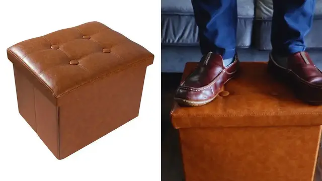 'Video thumbnail for Storage Ottoman Cube Brown Leather Review'