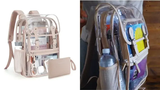 'Video thumbnail for Mommore Khaki Heavy Duty Clear Backpack with Pencil Bag Review'