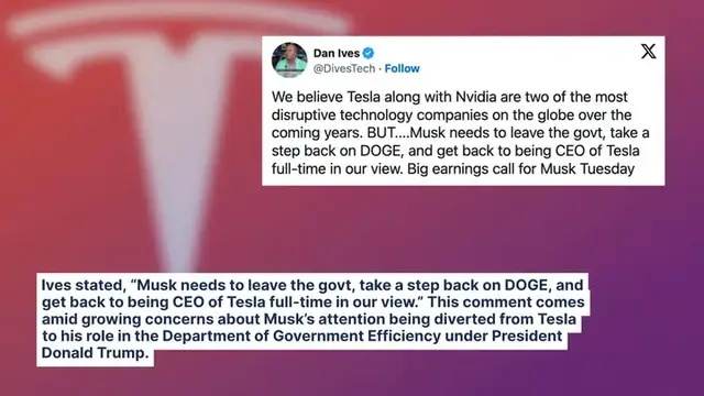 'Video thumbnail for Elon Musk 'Needs To Leave' The Government And Get Back To Being CEO Of Tesla, Says Dan Ives Ahead Of Q1 Earnings'