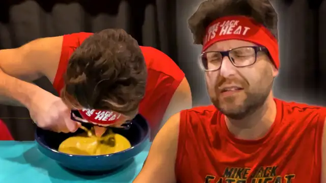 'Video thumbnail for Spicy eating legend eats hot sauce for three minutes in a row'