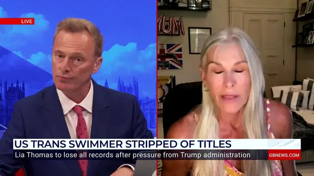 'Video thumbnail for WATCH: Sharron Davies reacts to trans swimmer Lia Thomas being stripped of records'