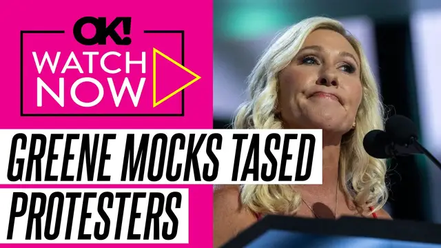 'Video thumbnail for Marjorie Taylor Greene Laughs at Protesters Being Tased and Escorted Out of Her Georgia Town Hall'