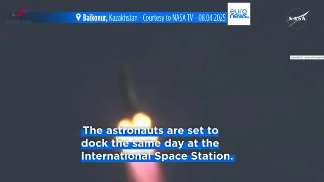 'Video thumbnail for NASA astronaut and Russian crewmates arrive at the International Space Station'