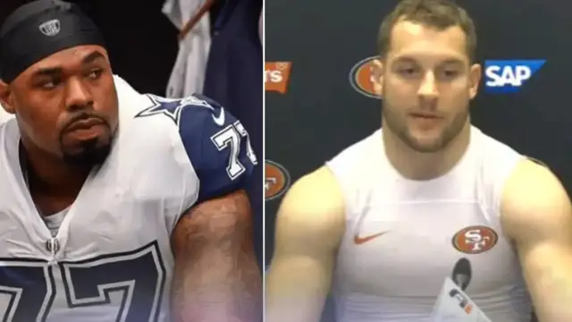 'Video thumbnail for Niners DE Nick Bosa: Cowboys OT Tyron Smith Are 'Definitely Beatable' Spice Talk'