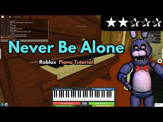 'Video thumbnail for Never Be Alone (FNAF SONG 4) | EASY Roblox/Virtual Piano Tutorial'