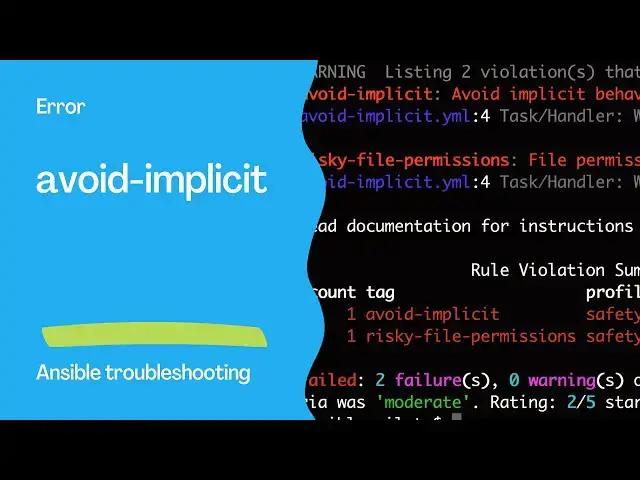 'Video thumbnail for Ansible troubleshooting - Error avoid-implicit'