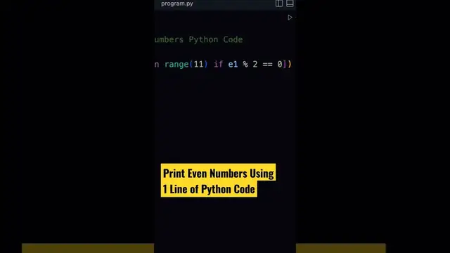 'Video thumbnail for Print Even Numbers using One Line Python Code #shorts #coding #programming'