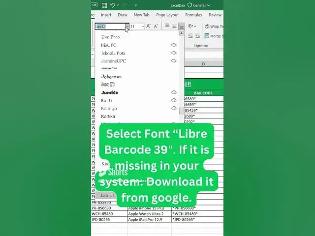 'Video thumbnail for How to create barcode in Excel #shorts #shortsfeed #d365snippets'