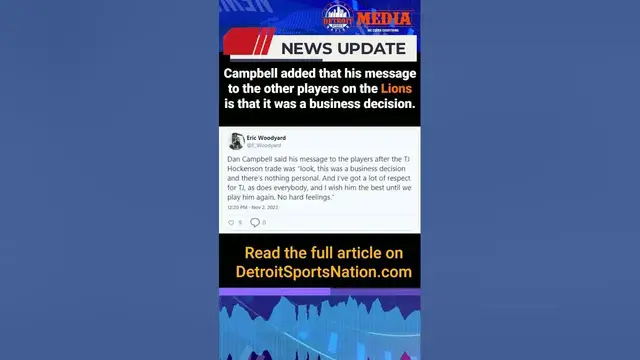 'Video thumbnail for Dan Campbell comments on T.J. Hockenson trade for first time'