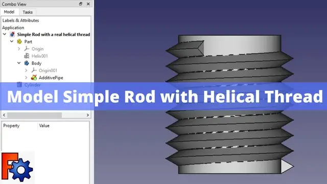 'Video thumbnail for Simple Rod with Helical Thread in FreeCAD | FreeCAD Tutorial | FreeCAD Beginner Tutorial |'