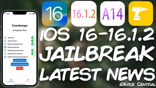 'Video thumbnail for iOS 16 - 16.1.2 JAILBREAK News: Cowabunga RELEASED! Tweak Your Device Dock, Home Bar, Folders, Etc.'