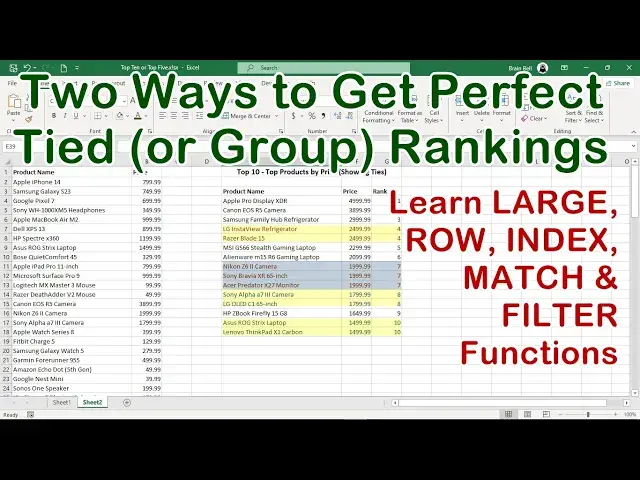 'Video thumbnail for Two Ways to Master Tied (or Group) Rankings in Excel'