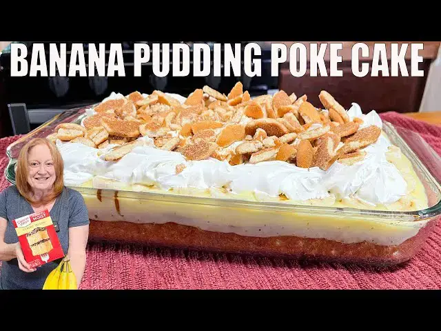 'Video thumbnail for BANANA PUDDING Poke Cake Using Box Cake Mix'