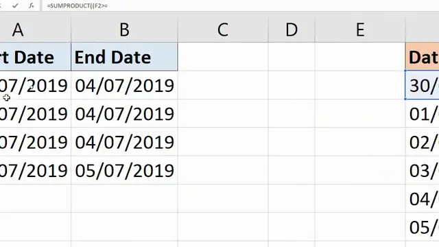 'Video thumbnail for Count Occurrences of a Date in Date Ranges - Excel Formula'