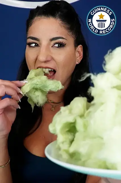 'Video thumbnail for Leah sets record for eating green candy floss'