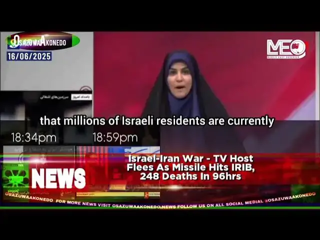 'Video thumbnail for Israel-Iran War - TV Host Flees As Missile Hits IRIB, 248 Deaths In 96hrs'