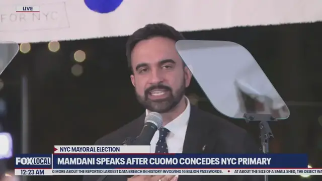 'Video thumbnail for Mamdani declares victory in NYC’s Democratic mayoral primary as Cuomo concedes: FULL SPEECH'