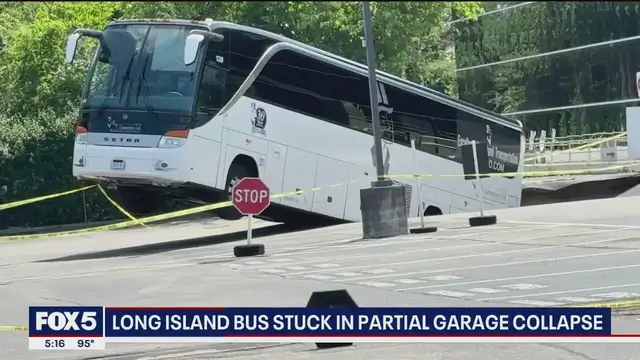 'Video thumbnail for Cars remain trapped after bus falls through LI parking garage'
