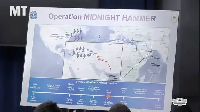 'Video thumbnail for Seven B-2 bombers, multiple decoys used in "Midnight Hammer" strike on Iranian nuclear facilities'