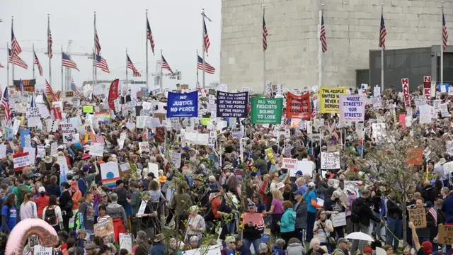 'Video thumbnail for Thousands demonstrate against Trump and Musk in 'Hands Off!' rallies across the US'
