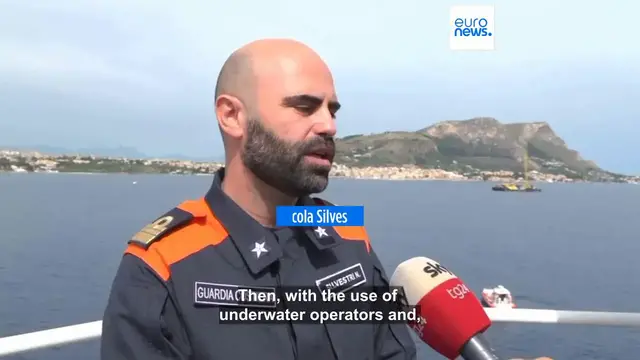 'Video thumbnail for Recovery operation underway in Sicily for UK-flagged superyacht which sank last year'