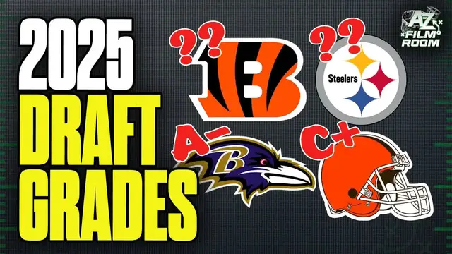 'Video thumbnail for a to z sports film room: 2025 nfl draft grades: afc north breakdown - ravens, steelers, bengals, browns'