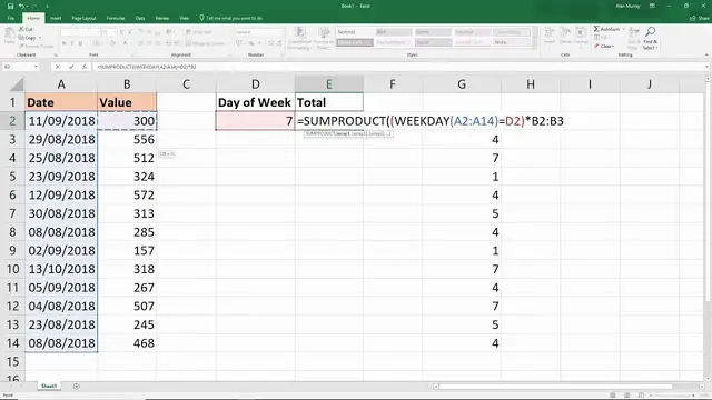 'Video thumbnail for Sum Values by Weekday in Excel'