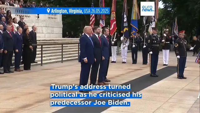 'Video thumbnail for Trump honours veterans and fallen soldiers in Memorial Day ceremony'