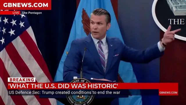 'Video thumbnail for Pete Hegseth launches furious tirade against 'irresponsible' US media for Iran strikes coverage'