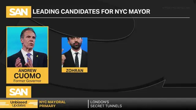 'Video thumbnail for NYC mayoral primary opens with Cuomo, Mamdani locked in close race'