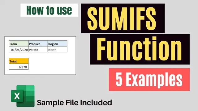 'Video thumbnail for SUMIFS Function in Excel - How to Use SUMIFS function with 5 Examples'