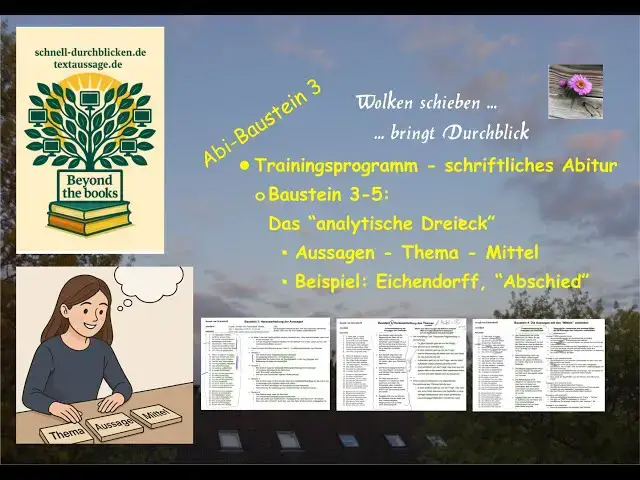 'Video thumbnail for "Das analytische Dreieck" der Gedicht-Analyse - 1. Aussagen, 2. Thema, 3. Mittel - Baustein Abitur'