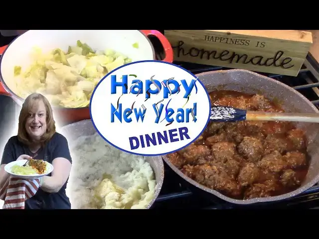 'Video thumbnail for Porcupine Meatballs, Cabbage, Potatoes, Happy New Year 2022 Dinner'