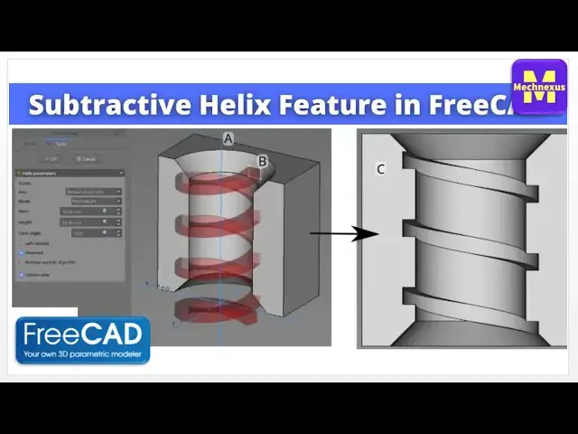 'Video thumbnail for Subtractive helix feature in FreeCAD  | FreeCAD Beginner Tutorial | Mechnexus |'
