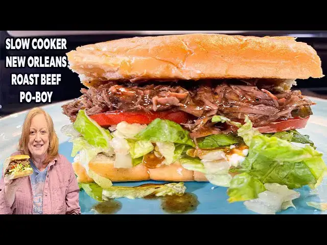 'Video thumbnail for NEW ORLEANS ROAST BEEF PO-BOY SLOW COOKER RECIPE'