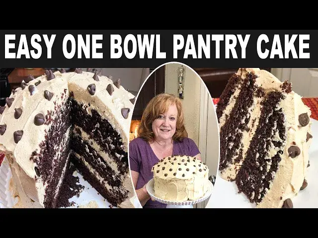 'Video thumbnail for TRIPLE LAYER CHOCOLATE PANTRY CAKE WITH PEANUT BUTTER FROSTING | BAKE WITH ME PANTRY CAKE'