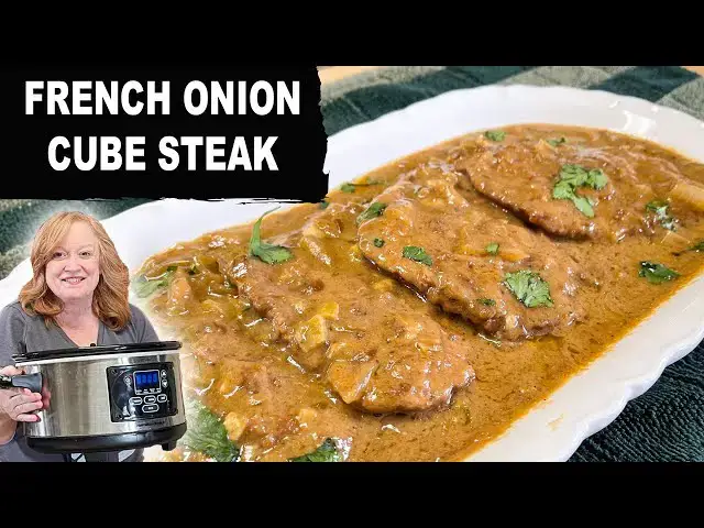 'Video thumbnail for Crockpot FRENCH ONION CUBE STEAK, A Slow Cooker Cube Steak Recipe, Dinner Ideas'