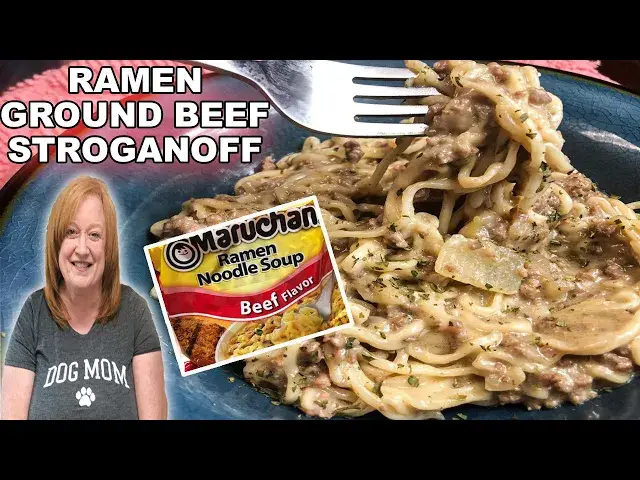 'Video thumbnail for RAMEN GROUND BEEF STROGANOFF RECIPE | Fast & Easy One Pot Weeknight Meal'