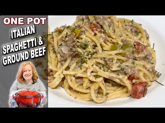 'Video thumbnail for Creamy ITALIAN SPAGHETTI & Ground Beef One Pot Meal'