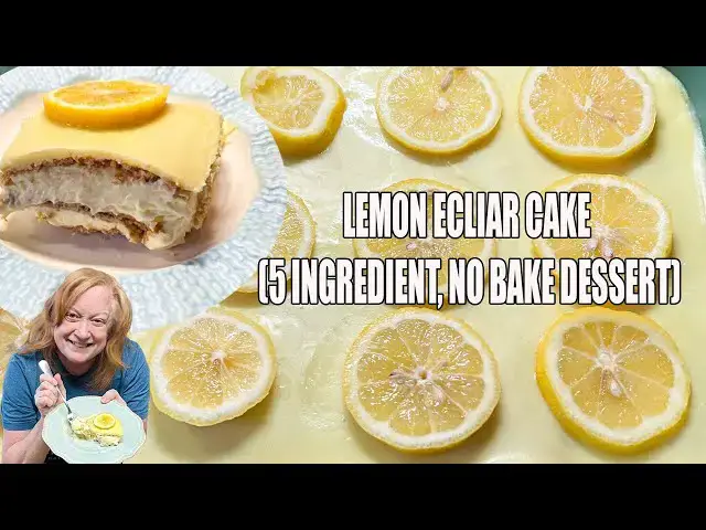 'Video thumbnail for NO BAKE LEMON ECLAIR CAKE 5 Ingredient Dessert'