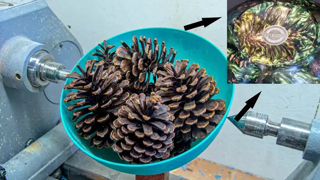 'Video thumbnail for Look at the INCREDIBLE transformation of those pine cones (Woodturning with resin)'